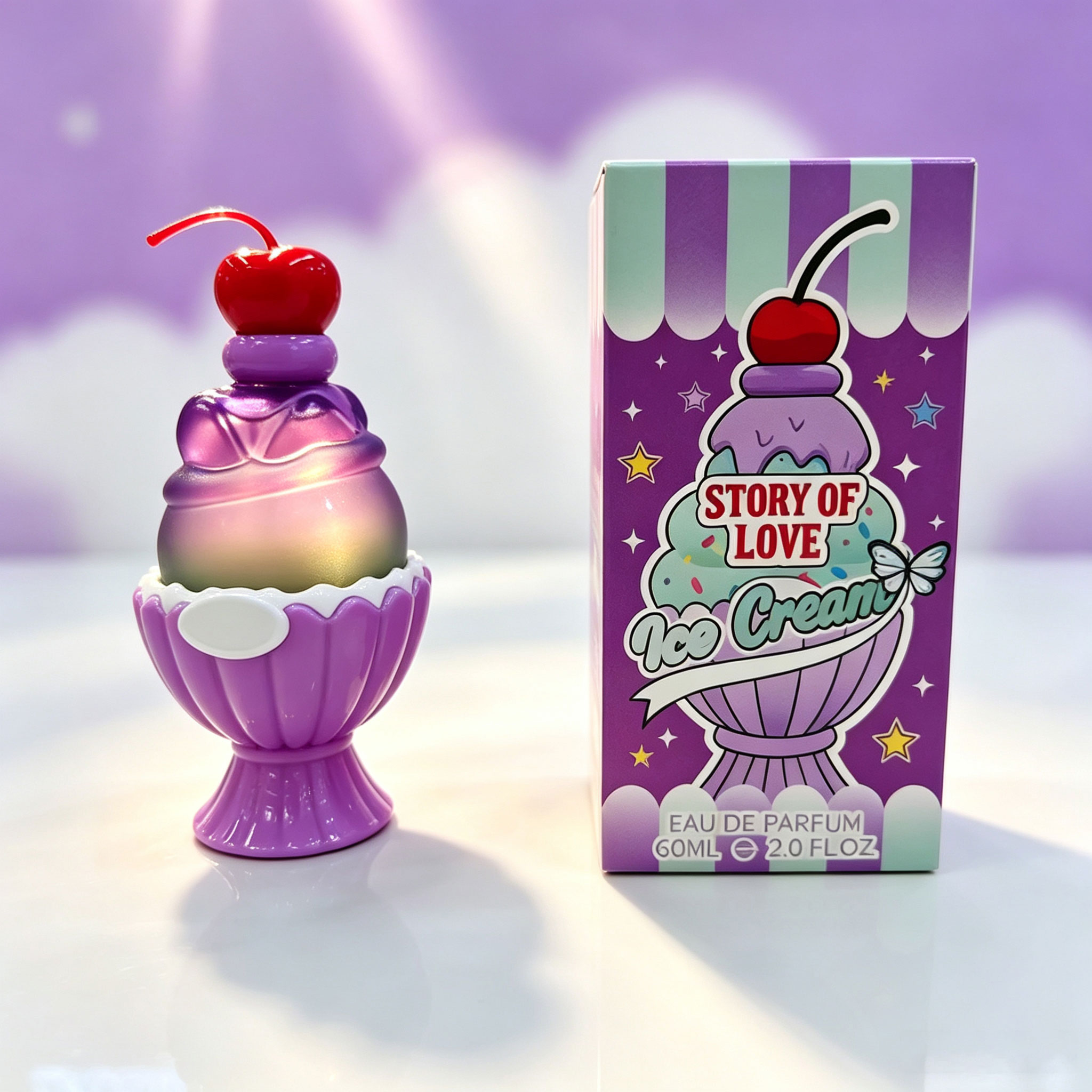 Perfume Fine Fragrance - น้ำหอมรูปไอศกรีมน่ารัก 60 มล. กลิ่นหอมหวานติดทนนาน กลิ่นดอกไม้และผลไม้ ขวดน้ำหอมตกแต่งเชอร์รี่น่ารัก